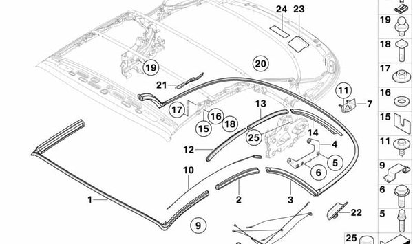 Marco de techo central derecho OEM 54347219110 para BMW E88. Original BMW.