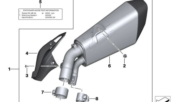 Abrazadera OEM 77118546529 para BMW Motorrad S 1000 RR (SK46), S 1000 R (SK47) y S 1000 XR (SK49). Compatible con escapes y silenciadores originales. Original BMW Motorrad.