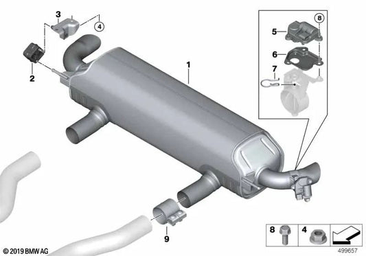 Silenciador traseiro com portão de escape para BMW G16 (OEM 1830984438). BMW original.