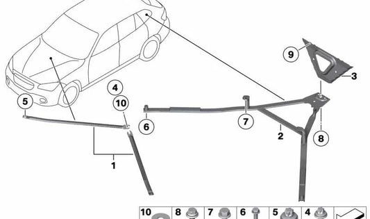 Refuerzo torreta delantero izquierdo OEM 51612993031 para BMW E84. Original BMW.