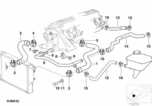 Manguera de Agua para BMW Serie 5 E39 (OEM 11532245998). Original BMW