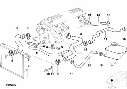 Abrazadera de manguera para BMW E34, E39, E32, E38, E31 (OEM 11531708296). Original BMW