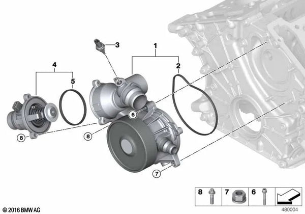 Bomba de refrigerante mecánica para BMW G12, G12N (OEM 11518657274). Original BMW