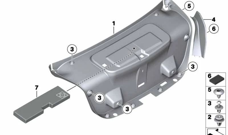 Revestimiento interior del portón trasero OEM 51497204373 para BMW F10, F18. Original BMW.