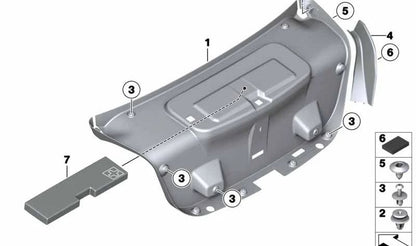 Revestimiento interior del portón trasero OEM 51497204373 para BMW F10, F18. Original BMW.