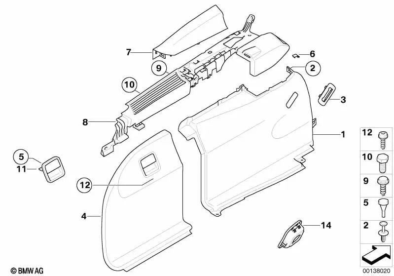 Left luggage compartment cover for BMW 5 Series E61, E61N (OEM 51477076957). Original BMW