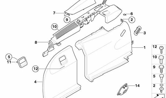 Il rivestimento laterale del tronco sinistro OEM 51477077109 per BMW E61 (5 serie di touring). BMW originale.