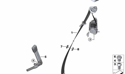 Cinturón superior derecho OEM 72119117218 para BMW Z4 E85, E86. Repuesto original BMW.
