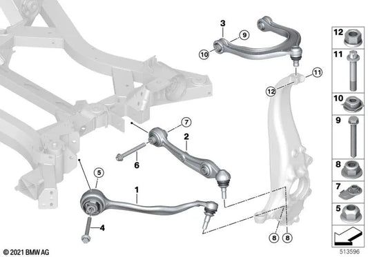 ARME DE COMMANDE AVEC LA BOUCES DE RÉSBILAIRE GAUCHE PUPÉRIEURE POUR BMW I I20, X5 G05, G18, X6 G06, X7 G07 (OEM 31106883115). BMW d'origine