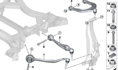 Brazo de suspensión delantero izquierdo con silentblock OEM 31106878081 para BMW X5 (G05), X5 (G05N), X6 (G06), X6 (G06N), X7 (G07), X7 (G07N). Original BMW.