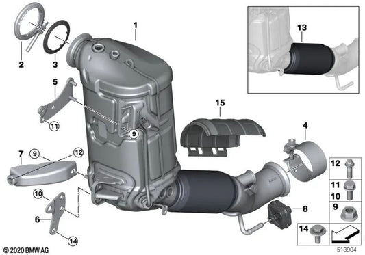Unterstützung für Katalisger in der Nähe des Motors für BMW F40, F44, F45N, F46N, F48, F48N, F39 und Mini F54, F55, F56, F57, F60 (OEM 18328580248). Original BMW