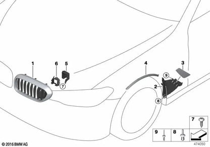 Rejilla decorativa frontal izquierda para BMW G30, G31 (OEM 51138070469). Original BMW.