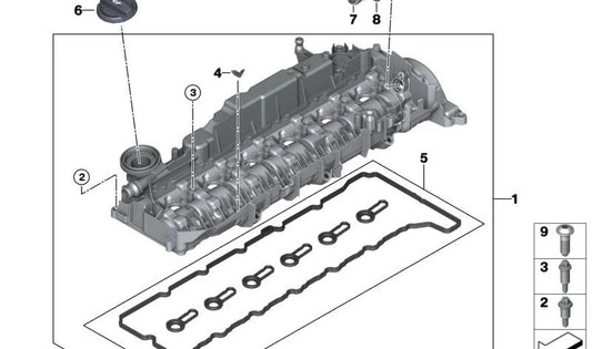 Tapa de culata OEM 11128597274 para BMW G20, G20N, G21, G21N, G22, G22N, G23, G23N, G26, G30N, G31N, G32N, G11N, G12N, G14, G15, G16, G01, G01N, G02, G02N, G05, G05N, G06, G06N, G07, G07N. Original BMW.
