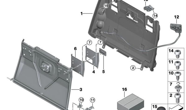 Palanca de desbloqueo del respaldo OEM 52207342341 para BMW F23. Original BMW.