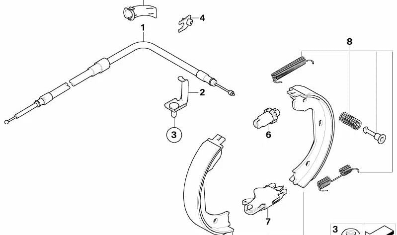 Cable de freno de mano derecho OEM 34403400796 para BMW E83 y E83N. Original BMW.