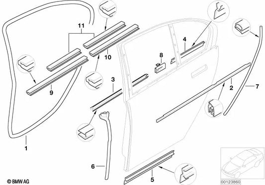 Coperchio del canale esterno destro per la serie BMW 7 E65 (OEM 51227010548). BMW originale.