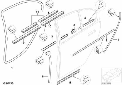 Door gap seal for BMW 7 Series E65, E66, E67 (OEM 51228223764). Original BMW