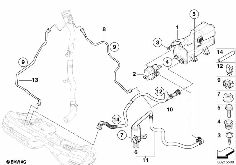 Lüftungsrohr für BMW E82, E88 (OEM 16137173856). Original BMW.