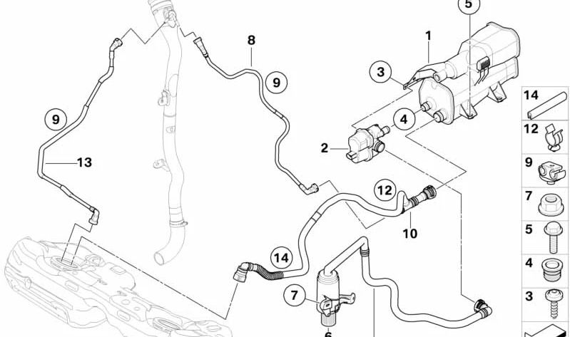 Tubo de ventilación OEM 16136768395 para BMW E90, E90N, E91, E91N, E92, E92N, E93, E93N. Original BMW.