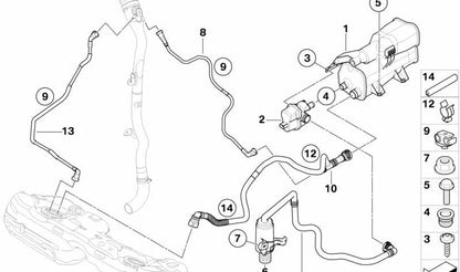 Tubería de ventilación con filtro de polvo para BMW E90, E92, E93 (OEM 16137170673). Original BMW.