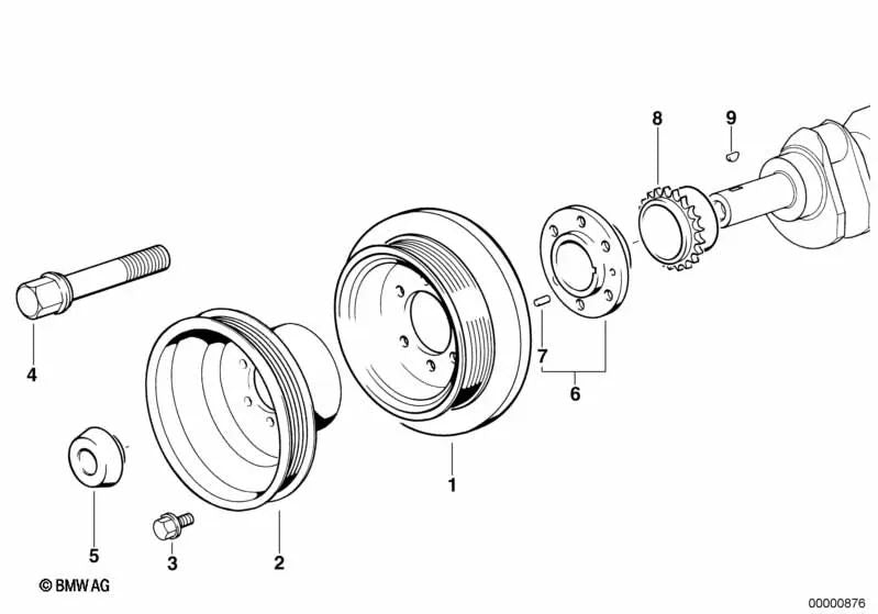 Polea para sistema de transmisión OEM 64552245668 para BMW Serie 3 E36 (318tds) con motor M41, transmisión manual y tracción trasera. Original BMW.