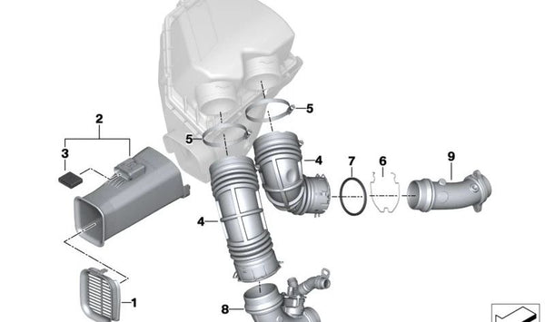 Conducto de admisión OEM 13718656979 para BMW G20, G21, G22, G23, G26, G30, G31, G38, G11, G12, G14, G15, G16, G32, G01, G02, G05, G06, G07, G29. Original BMW.