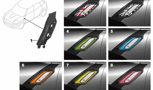 Moldura decorativa lateral Union Jack OEM 51132184056 para MINI Countryman R60, Paceman R61. Original MINI.