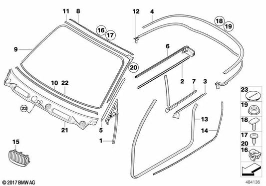 Dekoratives Gitter mit dem rechten Chromrahmen für BMW Series 1 E82, E88 (OEM 51137354950). Original BMW.