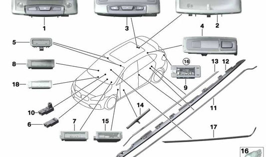Luz interior trasera OEM 63319376279 para BMW F46, F46N. Original BMW.