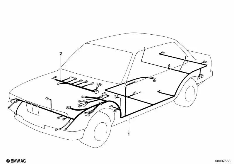 Sección de Arnés de Cableado del Tablero de Instrumentos para BMW Serie 3 E30 (OEM 61111385547). Original BMW.