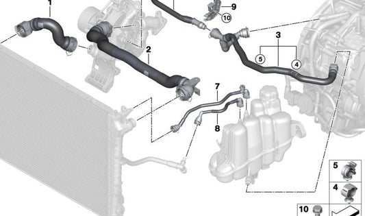 Manguera de radiador OEM 17128471904 para BMW F70, U06, U11, U10 y MINI U25. Original BMW y MINI.