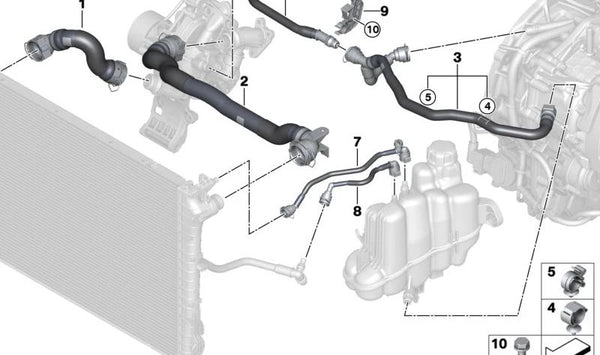 Soporte de la tubería de refrigerante OEM 11538471956 para BMW F70, U06, U11, U10, U25. Original BMW.