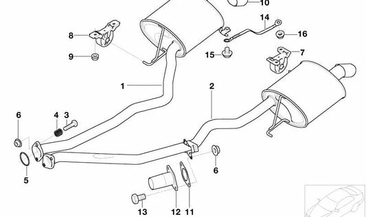 Silencieux arrière avec amortisseur de vibration OEM 18301437556 pour BMW E46, E38 et X5 E53. BMW d'origine.