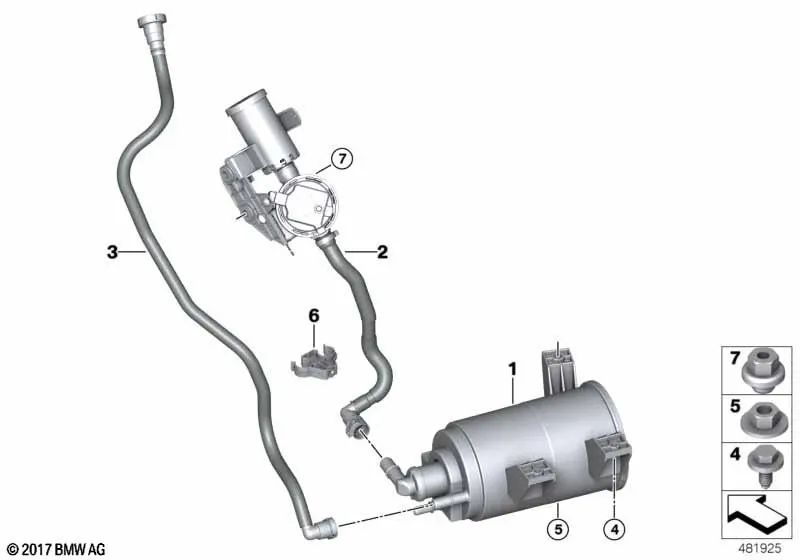 Breather pipe with leak diagnostic module for BMW G32, G32N (OEM 16117383195). Original BMW.