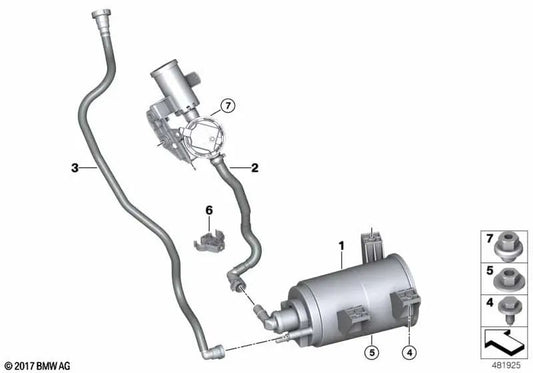 Breather pipe with leak diagnostic module for BMW G32, G32N (OEM 16117383195). Original BMW.