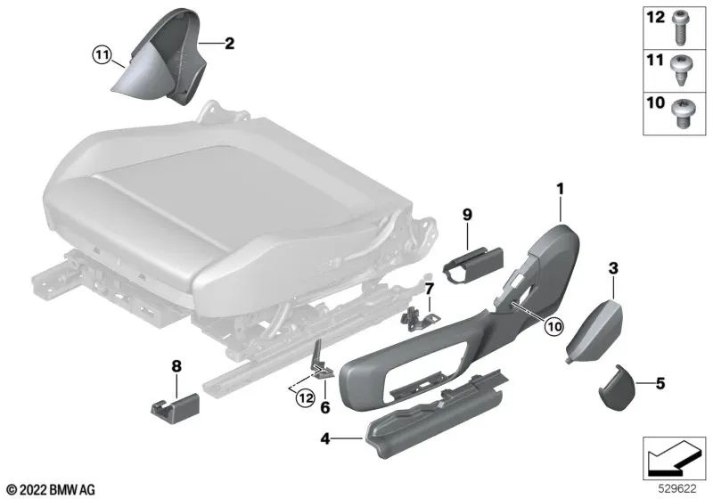 Capa de assento elétrico esquerdo para modelos BMW: G20, G20N, G21, G21N, G28, G28N, G80, G81, G26, G16, F97, F97N, G01, G01N, G08, G08N, F98, F98N, G02, G02N (OEM 52107469671). BMW original