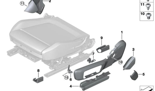 Embellecedor lateral derecho interior asiento OEM 52109108108 para BMW G20, G20N, G21, G21N, G28, G28N, G80, G80N, G81, G81N, G26, G26E, G26F, G26N, G16, F97, F97N, G01, G01N, G08, G08E, G08F, G08N, F98, F98N, G02, G02N. Original BMW.