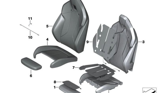 Funda respaldo asiento deportivo tela derecha OEM 52105A1CBA6 para BMW F40, F44, F39 (X2). Original BMW.