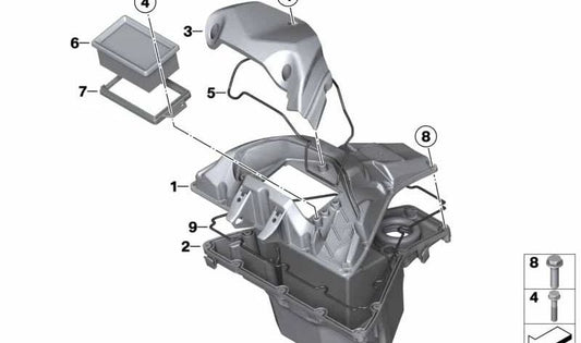 Caja del filtro de aire inferior OEM 13717696691 para motos BMW G 650 X (K15). Original BMW Motorrad.