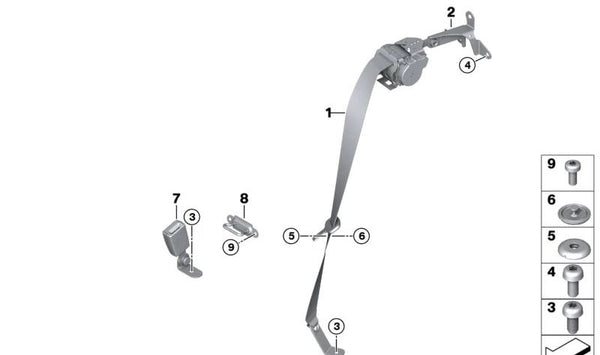 Cinturón de seguridad trasero OEM 72117313158 para BMW I12. Original BMW.
