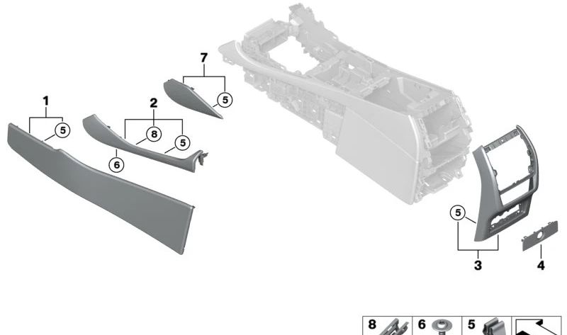 Meio adorno do console de couro direito para BMW G06 (OEM 51169399841). BMW original