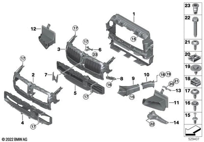 Soporte radiador adicional inferior izquierdo para BMW G42, G20, G21, G22, G23, G26 (OEM 51647422299). Original BMW.