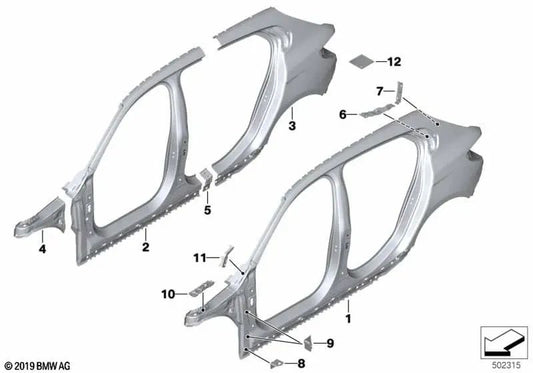 Right outer side frame for BMW F40 (OEM 41219498394). Original BMW.