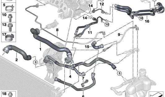 Manguito de alta presión EGR al termostato OEM 11538580498 para MINI F39, F40, F44, F45, F46, F48, F54, F55, F56, F57, F60 y BMW F40, F44, F45, F46, F48. Original MINI y BMW.