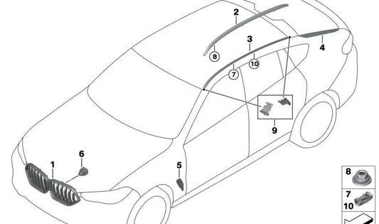 Barre de toit noir brillant droit pour BMW X5 F95, G05 (OEM 51138071660). BMW d'origine