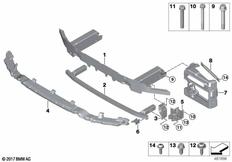 Soporte de Parachoques Delantero para BMW. Original BMW (OEM 51128498649).
