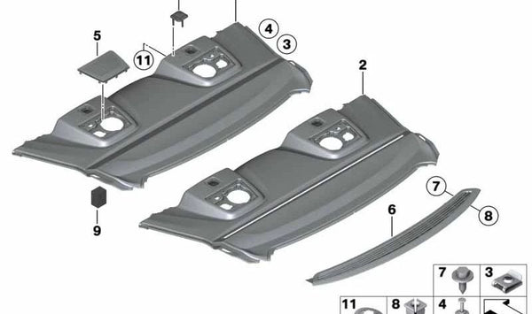 Bandeja portaobjetos OEM 51468051032 para BMW F13, F13N. Color antracita. Repuesto original BMW.