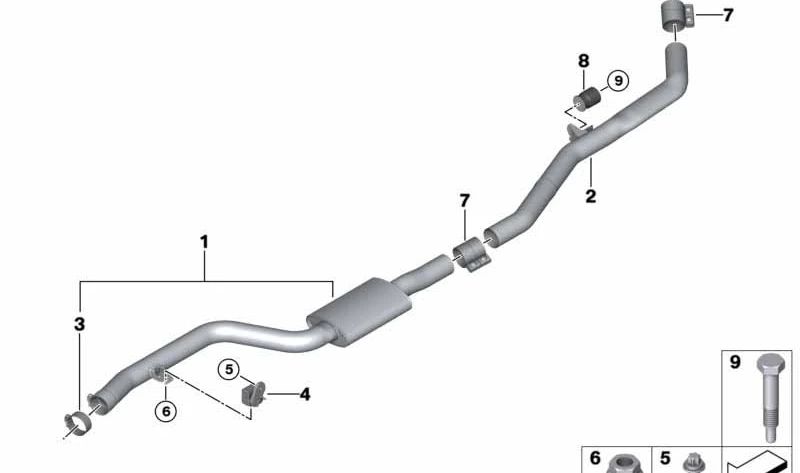 Silenciador delantero OEM 18307935428 para BMW G05 (X5) y G06/G07 (X6/X7) con motor B58C. Compatible con modelos xDrive40i y sDrive40i. Original BMW.