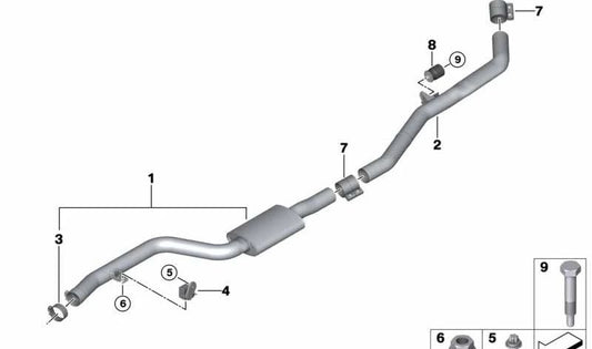 Silenciador delantero OEM 18307935428 para BMW G05 (X5) y G06/G07 (X6/X7) con motor B58C. Compatible con modelos xDrive40i y sDrive40i. Original BMW.