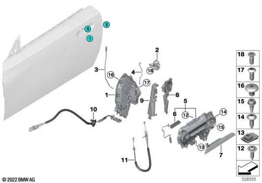 Cabo Bowden para porta frontal externa para BMW 2 G42 Series, G87 (OEM 51218498587). BMW original.